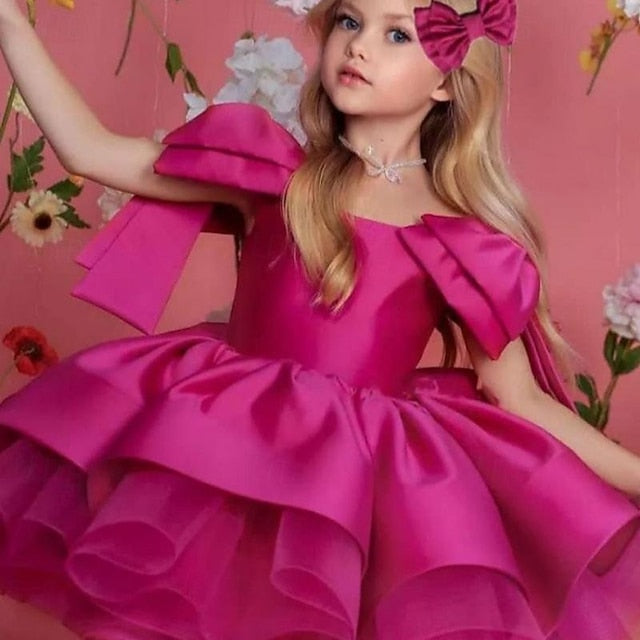 Girl Girls' Party Solid Dress Color Flower Kids