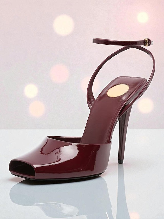 Peep Women's Leather Green Toe - Dark Patent High Heels