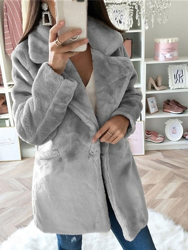Warm Fleece Breathable Fur Pocket Faux Lined Coat Women's