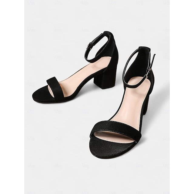 Stylish Ankle Gold Sandals Block with Glitter Heel Women's