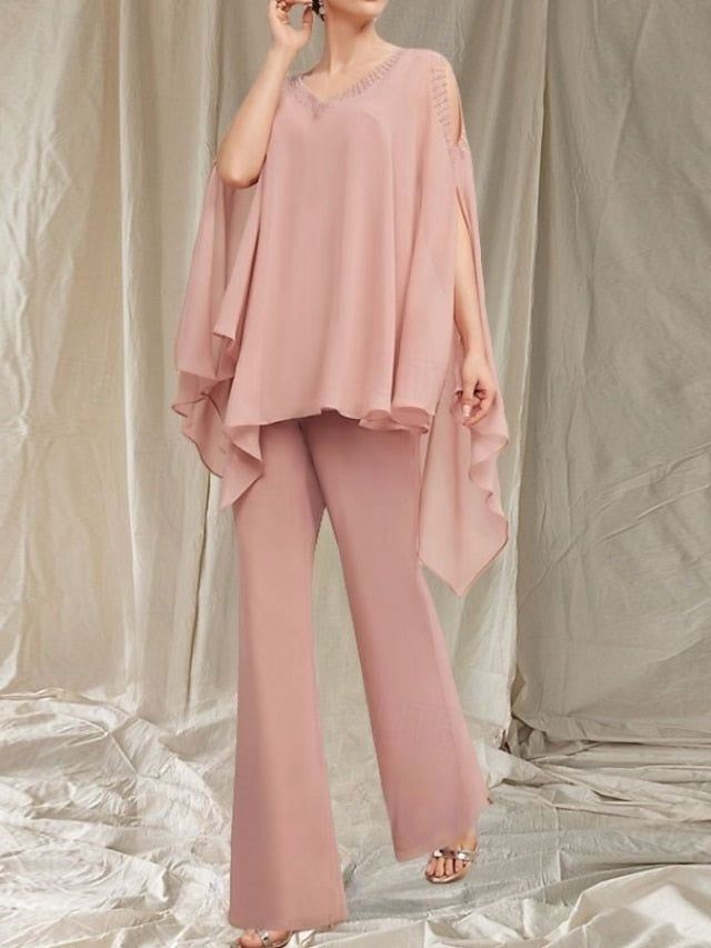 Elegant Dress the Pantsuit V Mother of Guest Bride Wedding Neck