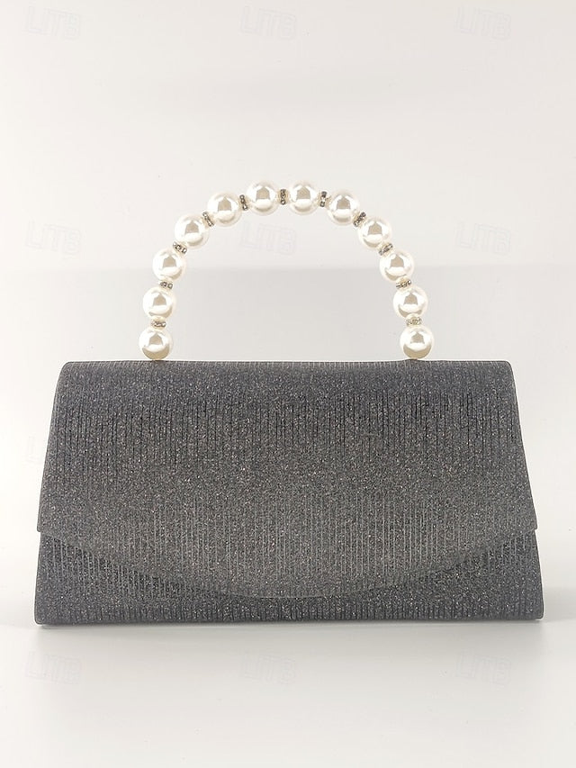 with Bag Clutch – Women's Pearl Glitter Handle Purple