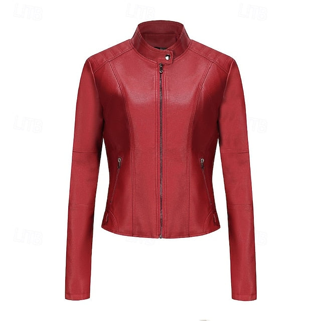 Faux Comfortable Women's Jacket Pocket Zipper Leather