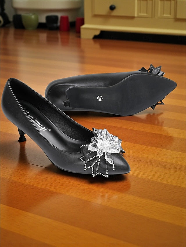 White Shoes Low Women's Wedding with Crystal Bow Heel