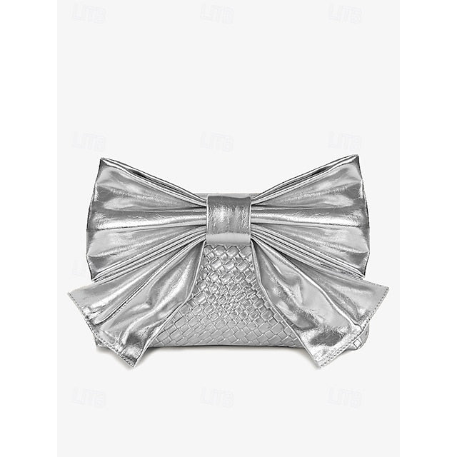 Oversize Kunstleder Tasche Damen Clutch Schleife mit Gold