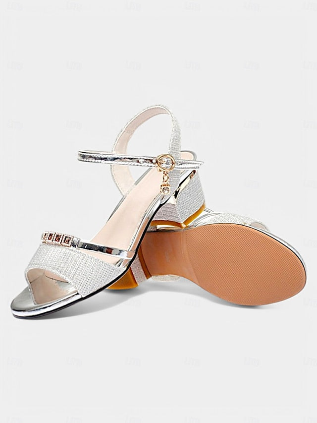 Sandals - Silver Rhinestone Elegant for Heeled Shoes Women Dress