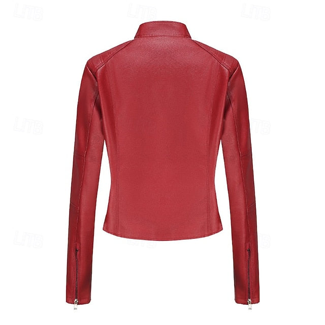 Faux Comfortable Women's Jacket Pocket Zipper Leather