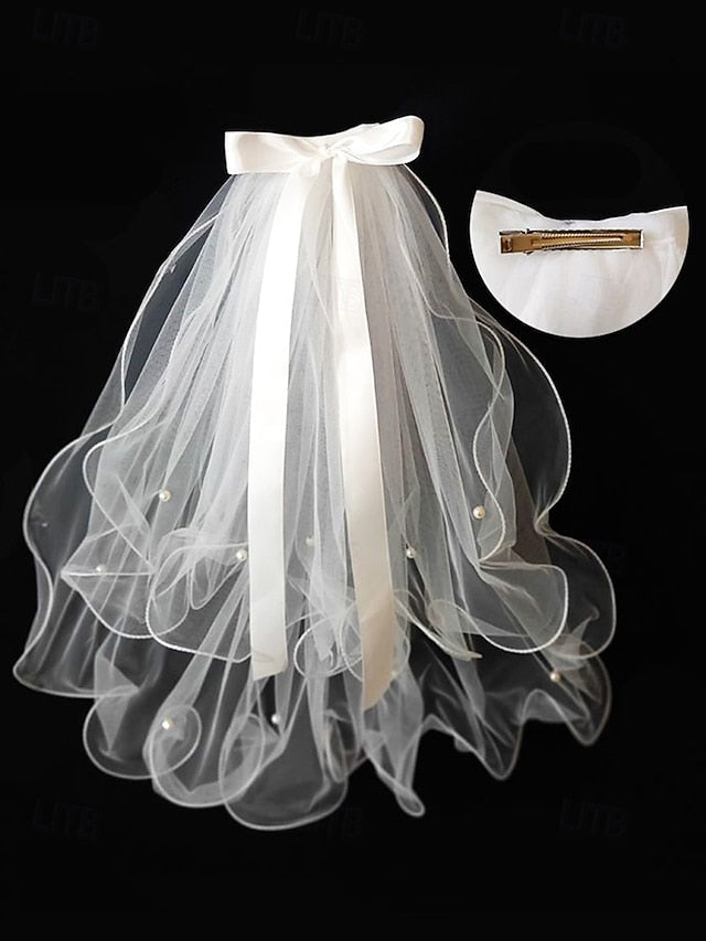 Satin Ivory Veil and Bridal - Elegant Ribbon Soft Tulle with