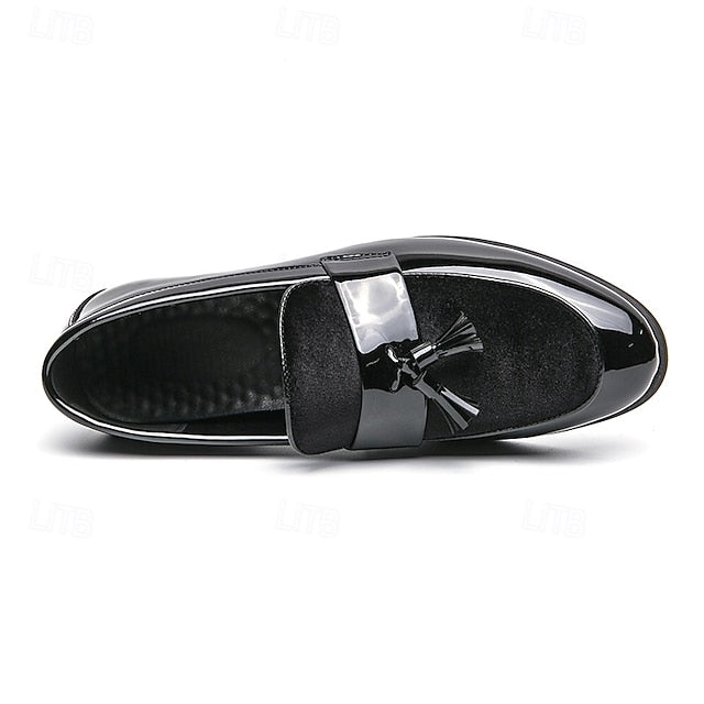 Men's Loafers Velvet Black Tassel Patent Leather – Faux