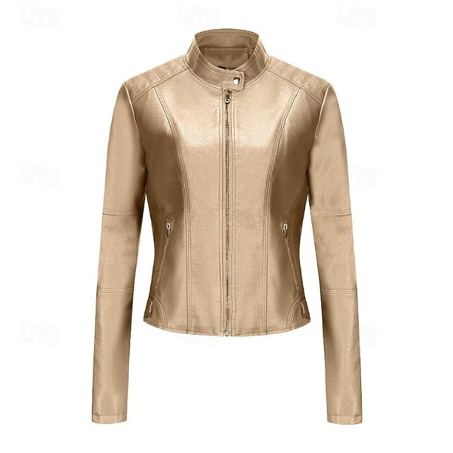 Faux Comfortable Women's Jacket Pocket Zipper Leather