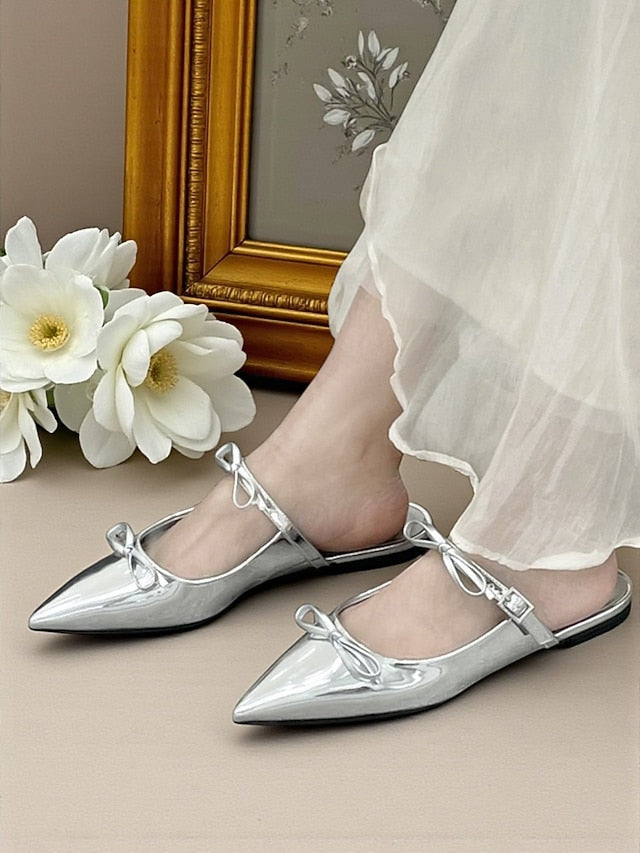 with Rhinestone Black Toe Pointed Women's Flats