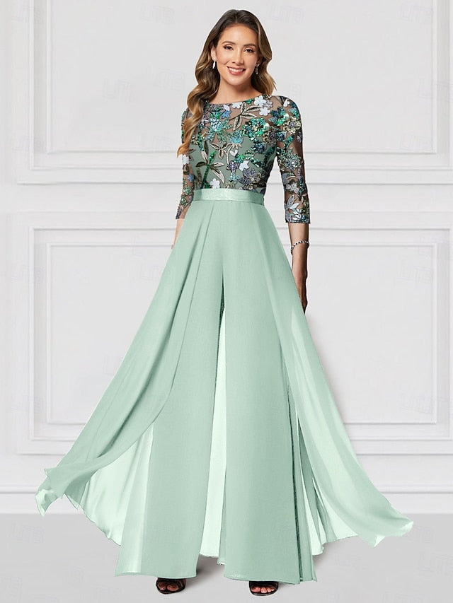 the Wedding Mother Formal Jumpsuit of Embroidered Bride Floral