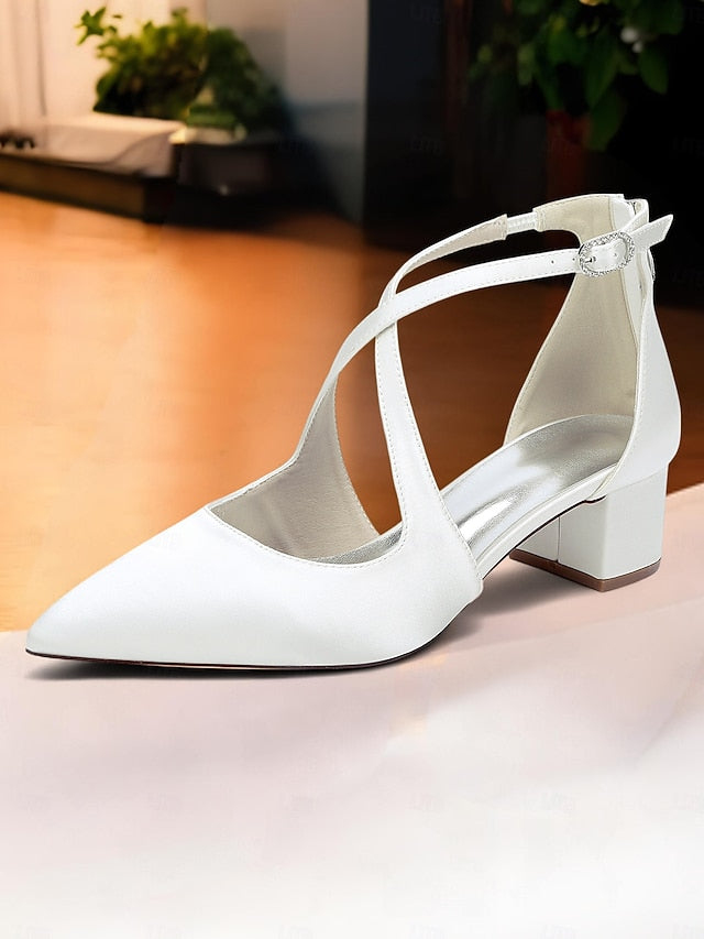 Block Ivory Pointed Heels Women's Toe - Elegant Satin
