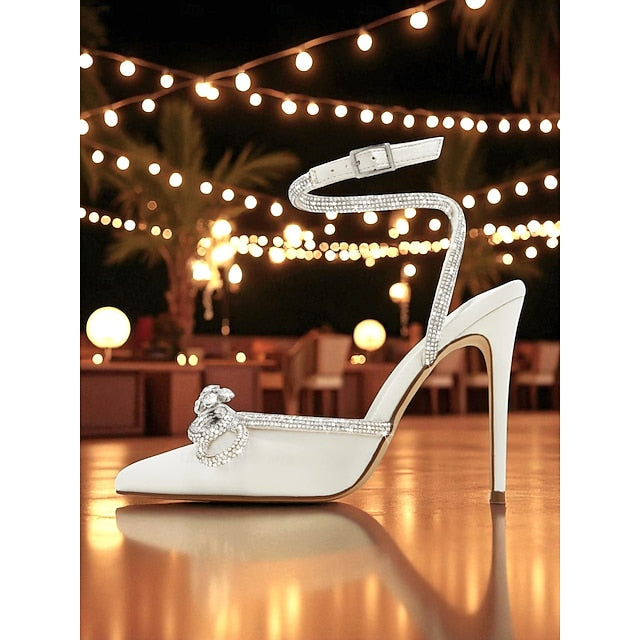 and Heels Rhinestone Bow Stiletto with Satin Women's Black