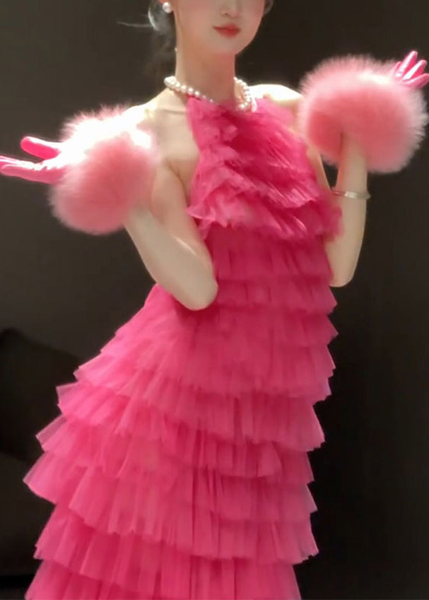 Robes dos nu Belle Rose Solide Plissée Sans Manches