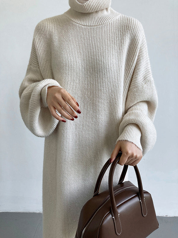 Robe pull ample à manches longues bouffantes et col montant violet Urban AN1052