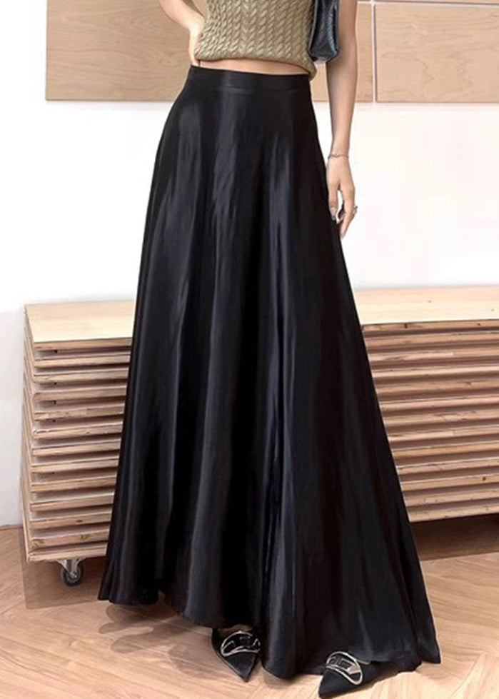 Nouvelle jupe longue en soie noire unie taille haute pour l'été QP064