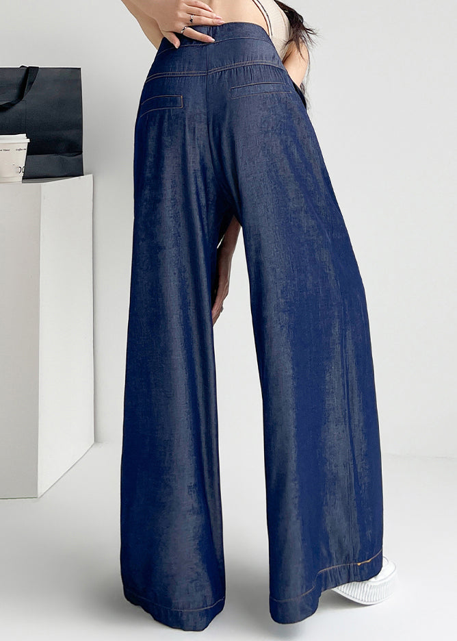 Pantalon en jean taille haute avec poches bleu marine pour l'été NN007