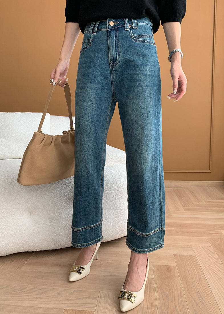 Pantalon court en denim taille haute à poches bleues modernes pour l'automne AF1018