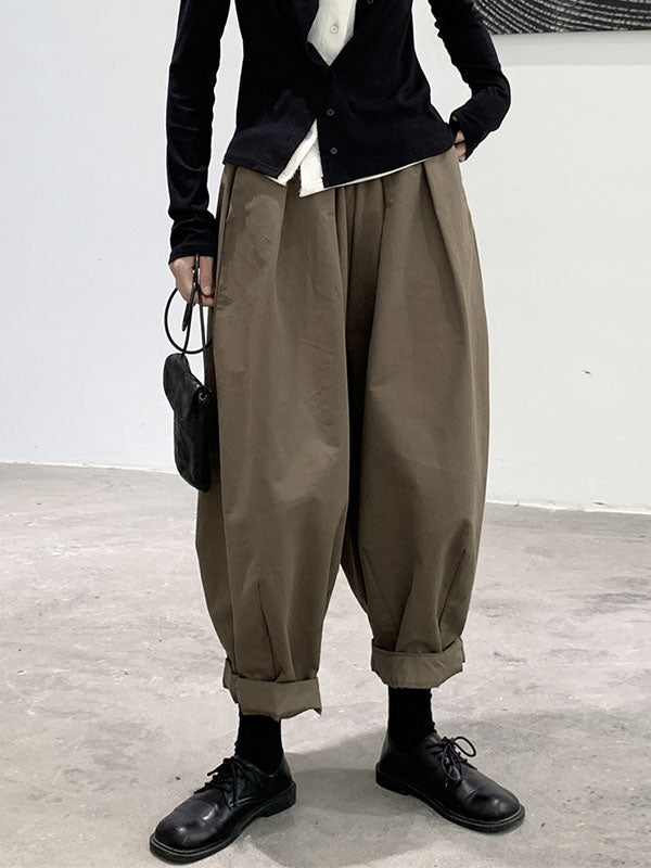 Pantalon sarouel plissé taille haute élastique simple café WS009