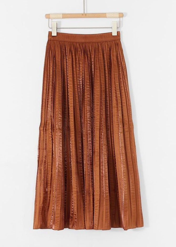 Jupes patchwork en soie plissée caramel pour femmes Été AZ1020