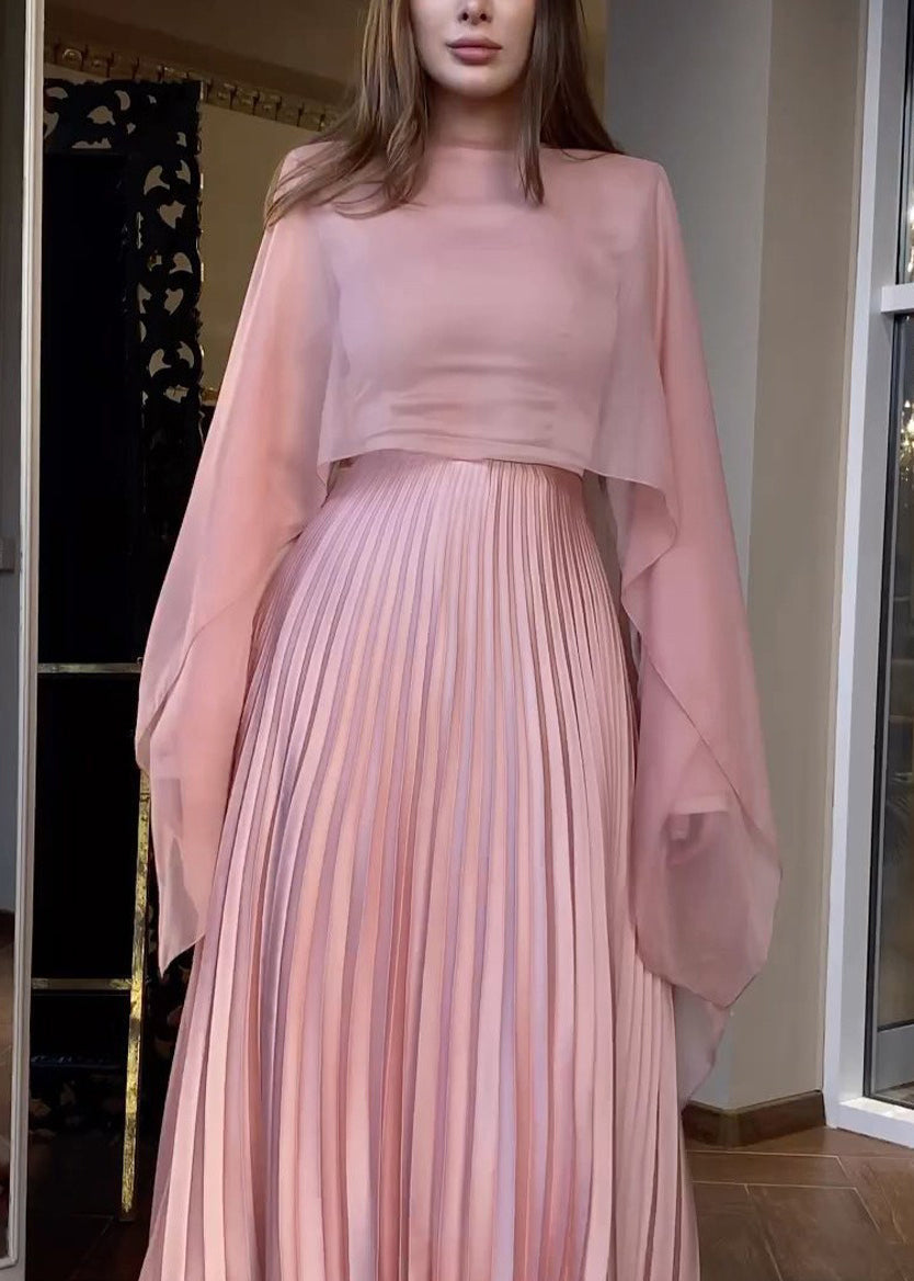 Set Plissee Rosa Ärmeln Neue Kleid Lange Schal Herbst