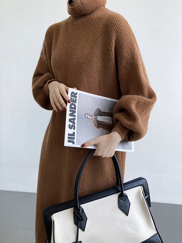 Robe pull ample à manches longues bouffantes et col montant violet Urban AN1052