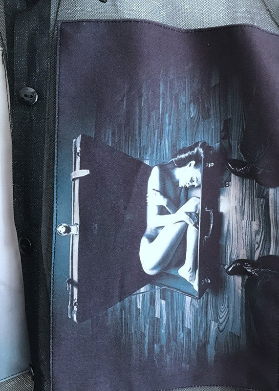 Frauen Schwarz Druck Taste Tüll Bluse Sommer NN005