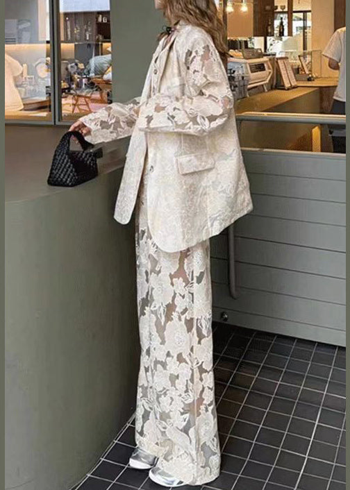 Ensemble pantalon et gilet léger et ajouré de luxe, blanc, dentelle