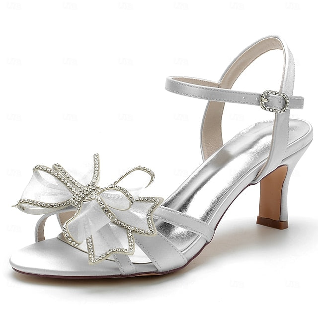 Luxury Detail Sandals Bridal with Bow Rhinestone Kitten Heel –