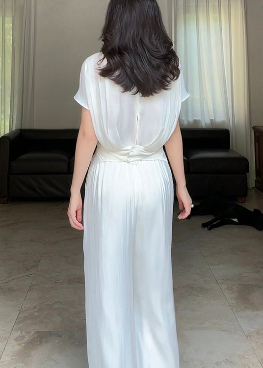 Lockeres, asymmetrisches, zweiteiliges Set aus zerknitterter Seide in Schwarz für den Sommer EE025