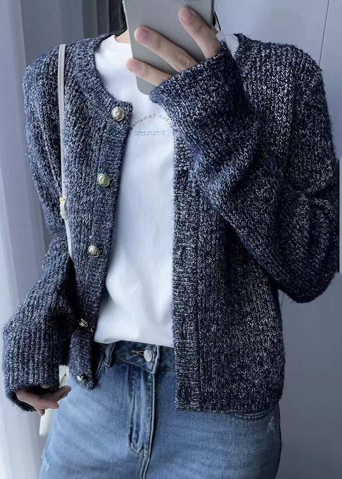 Cardigans en laine tricotés confortables à col rond et boutons pour femmes, gris, automne QX023
