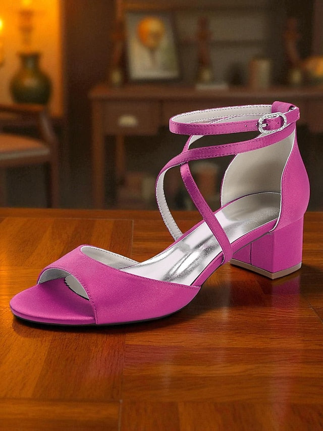 Heel with Ankle Women's Sandals Satin Block Elegant - Strap