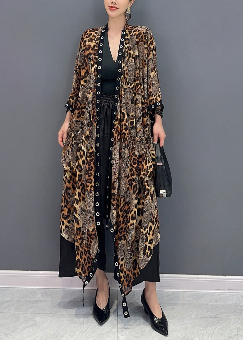 Cardigan léopard d'été 2024 à manches longues et design asymétrique AO1062