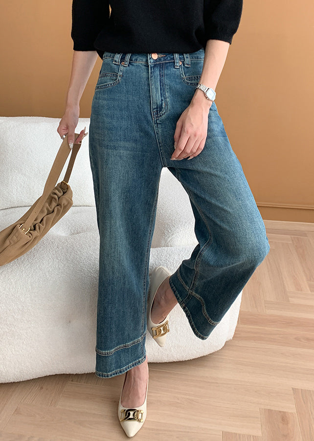 Pantalon court en denim taille haute à poches bleues modernes pour l'automne AF1018