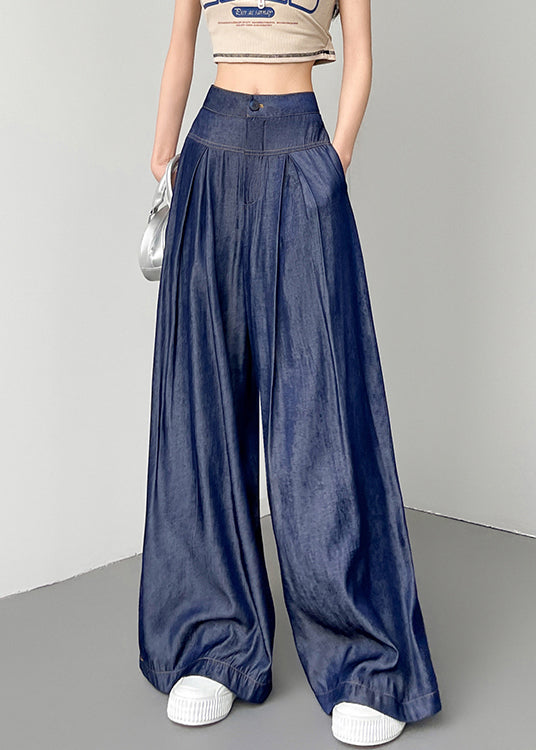 Pantalon en jean taille haute avec poches bleu marine pour l'été NN007