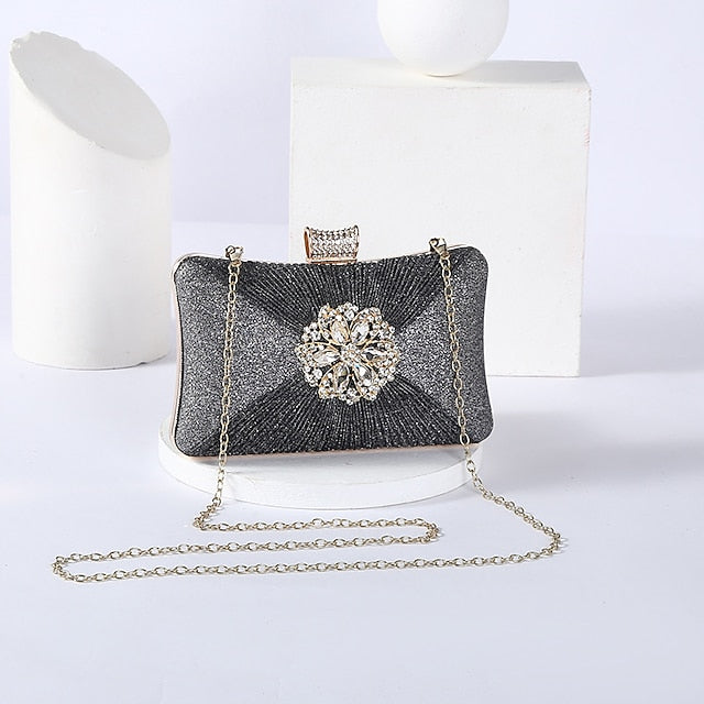 Women's Gold Rhinestone Clutch with Bag Strap Chain Elegant