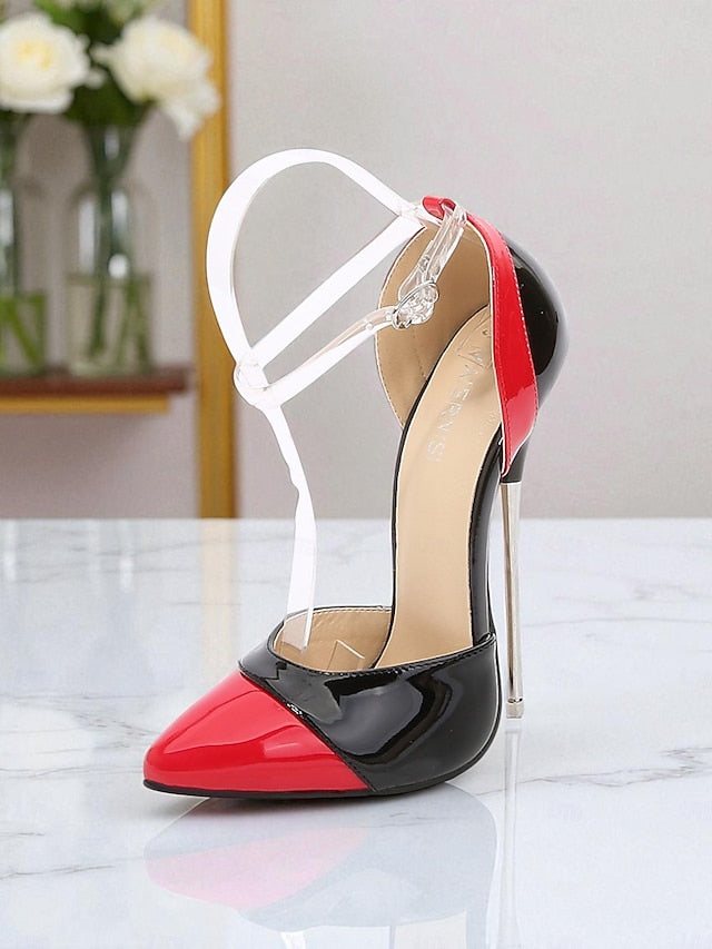 Black and Stiletto Red Pointed Women's Toe Patent Leather