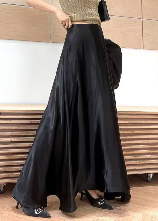 Nouvelle jupe longue en soie noire unie taille haute pour l'été QP064