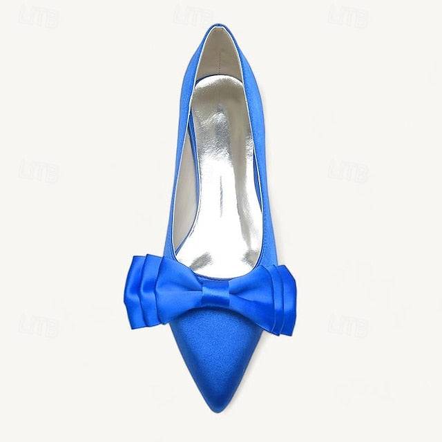 Bowknot Party Low Flats Pointed Shoes Wedding Heel Women's