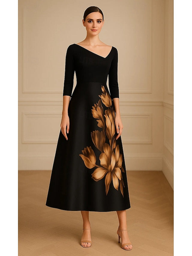 Bride Cocktail Black the Floral Mother of Dresses A-Line Print