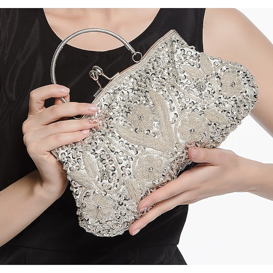 Vintage White Evening Beaded – Purse Women's Clutch