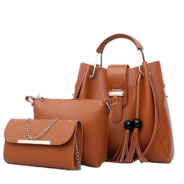 Leather Women's Set Tote 3-Piece Pink Faux - Handbag
