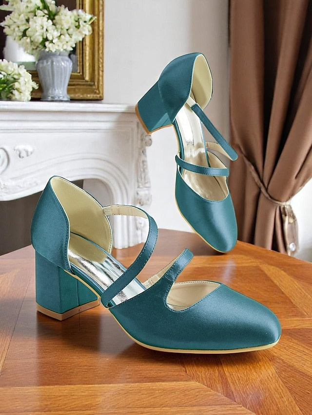 Mary Jane Satin Women's Green – Elegant 1950s Heels Block