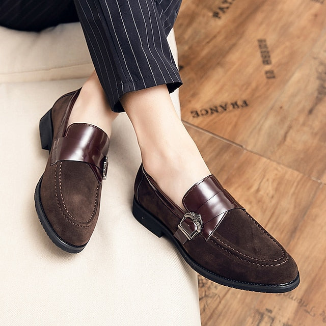 with Leather and Strap Metal Men's Loafers Suede Patent