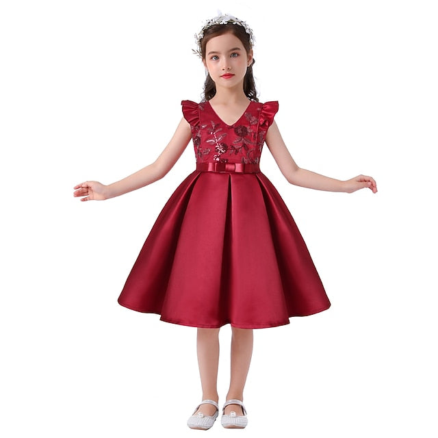 Kids Formal Sleeveless Party Girls' Solid Dress Color