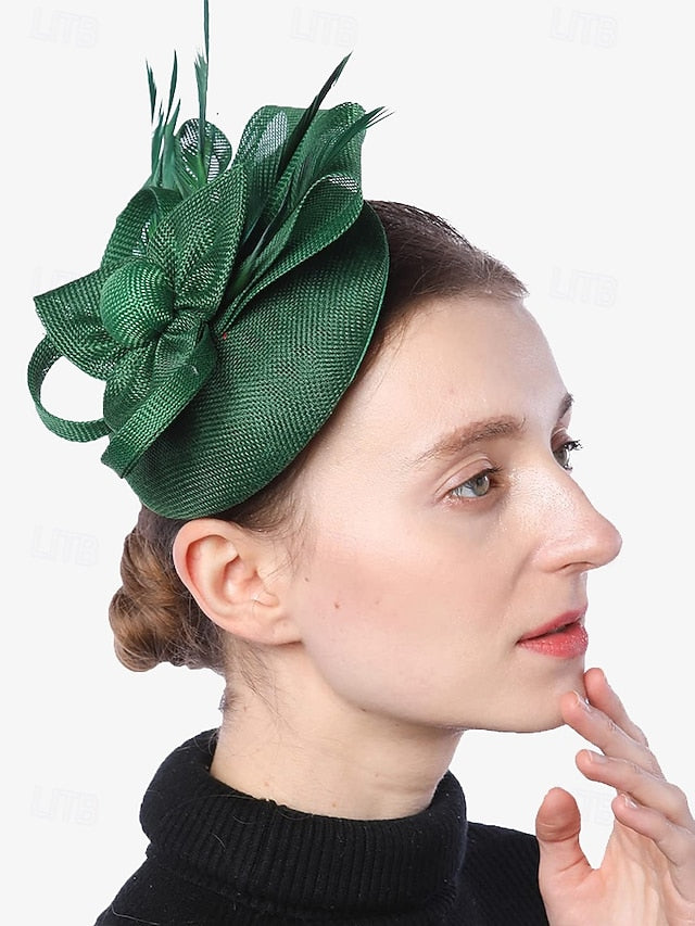 and Feather with Green Hat Fascinator Accents Women's Bow