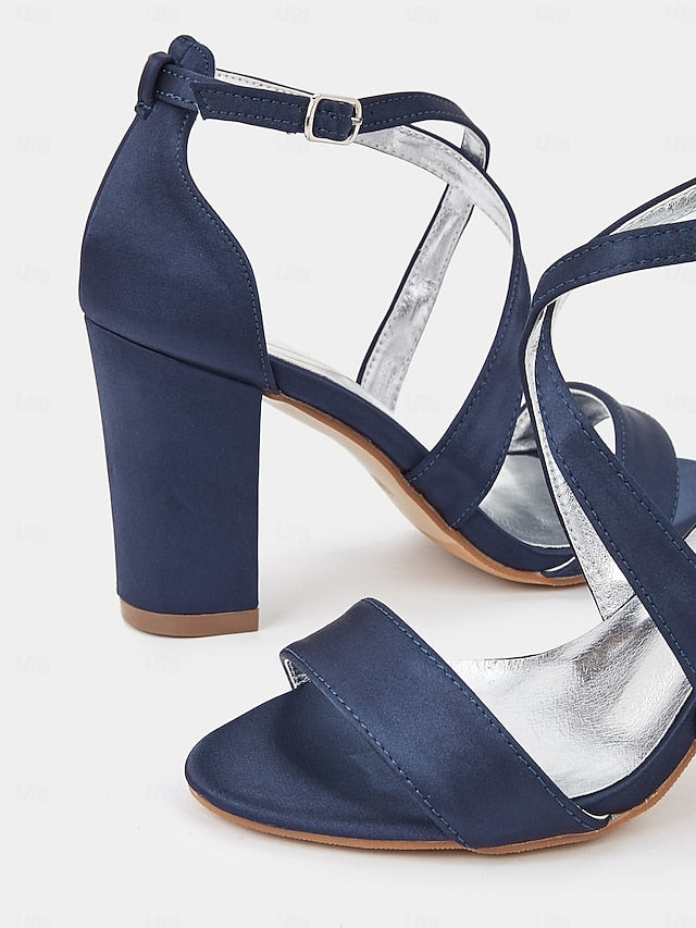 Satin Block Women's Strappy Heel – Sandals Elegant