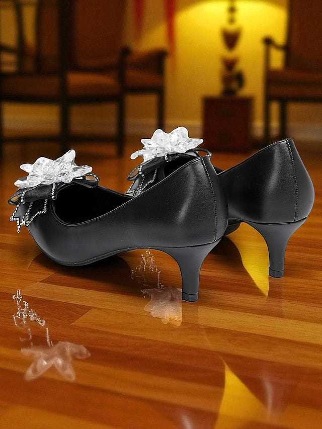 White Shoes Low Women's Wedding with Crystal Bow Heel