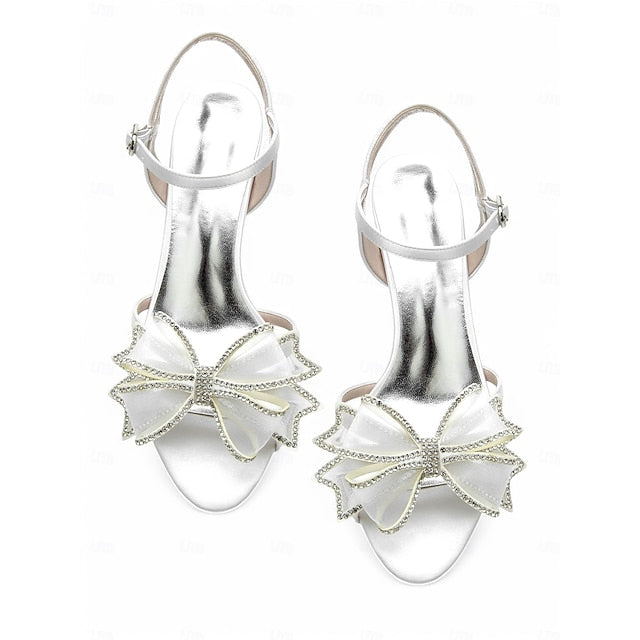 Luxury Detail Sandals Bridal with Bow Rhinestone Kitten Heel –